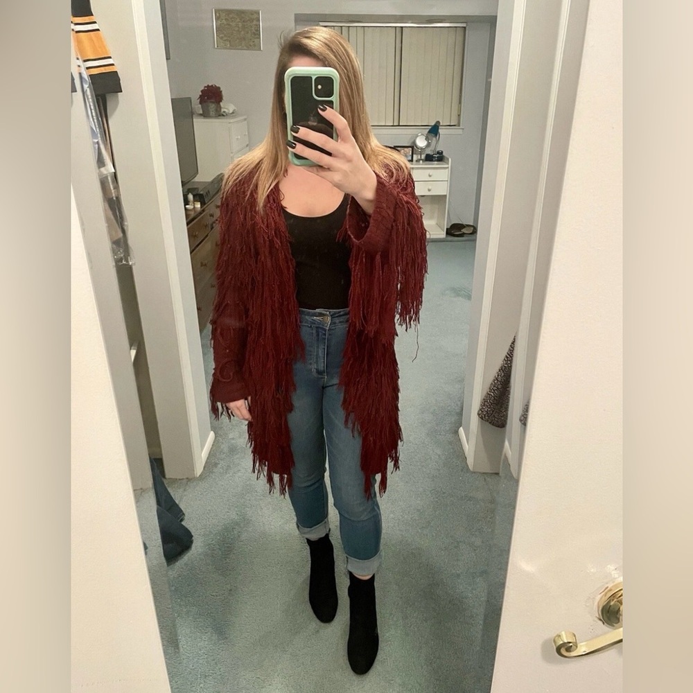 LUCY PARIS Red XS Fringe Sweater Cardigan PERFECT CONDITION